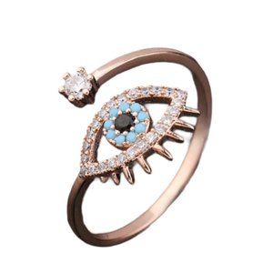 Rose Gold Blue Evil Eye Fashion Boho Chic Ring